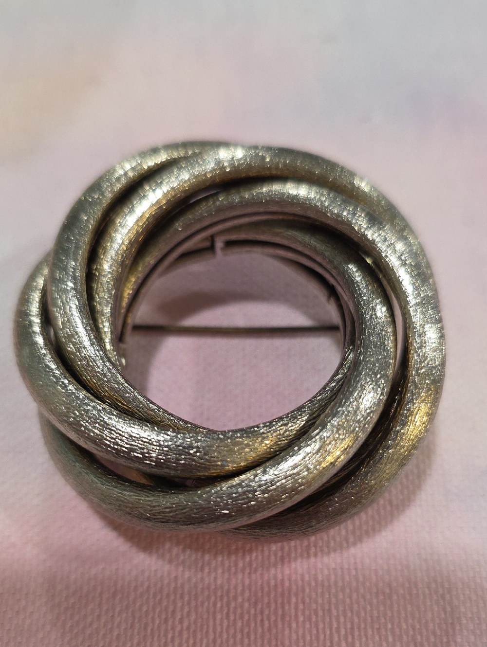 Mid-century Brushed Silver-Tone Twisted Circle Brooch